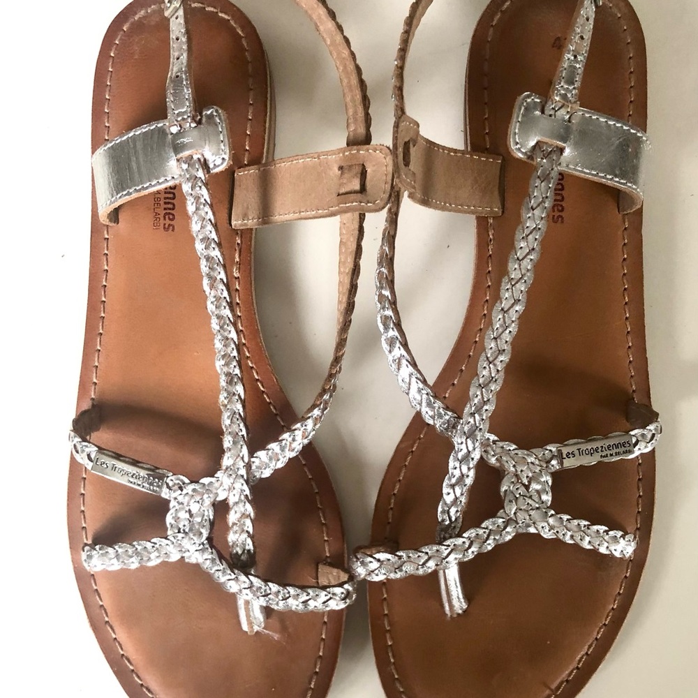 Les Tropeziennes Silver Braided Sandals … Parisian Must